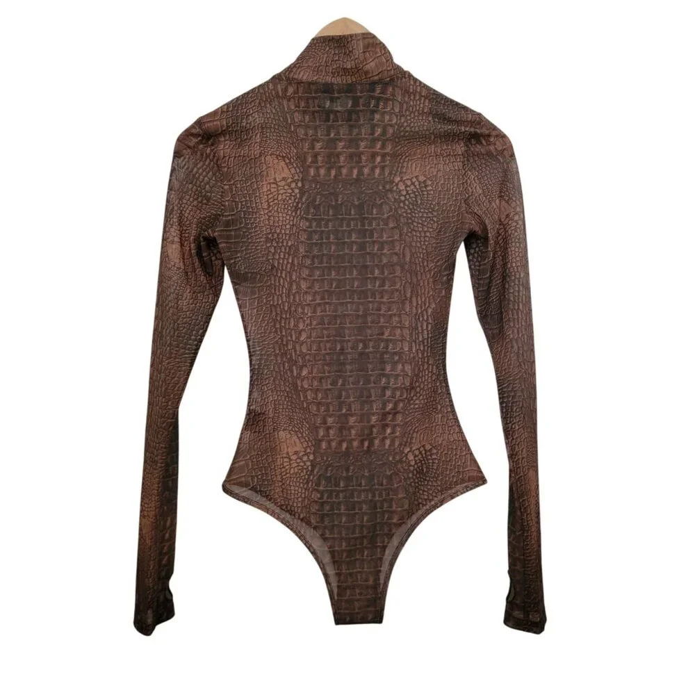 I.AM.GIA Kenzie Crocodile Print Long Sleeve Bodysuit With Thumbholes Women's XS - Picture 2 of 9
